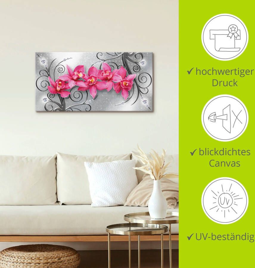 Artland Artprint Roze pioenrozen in glazen vaas Roze orchideeën op ornamenten als artprint van aluminium artprint voor buiten artprint op linnen poster muursticker