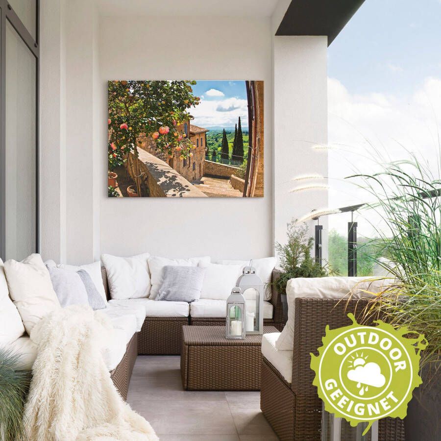 Artland Artprint Rozen op balkon Toscaans landschap als artprint van aluminium artprint voor buiten artprint op linnen poster muursticker