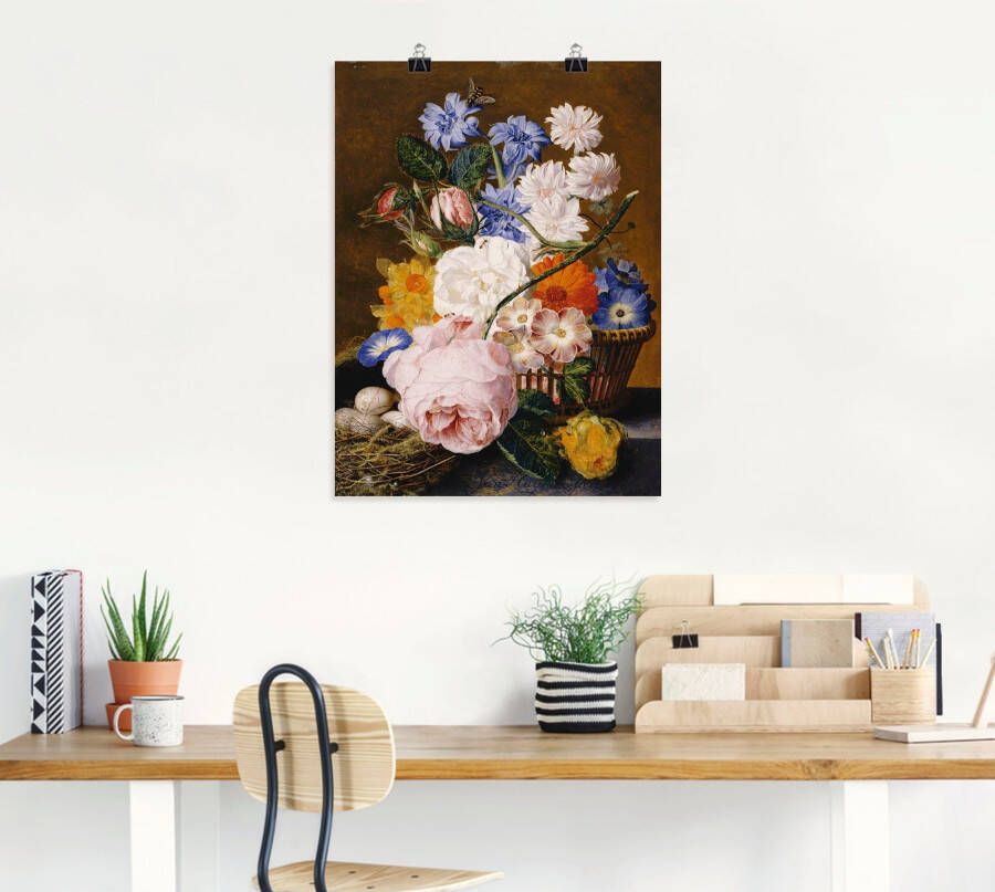 Artland Artprint Rozen wind paasklokken asters als artprint op linnen muursticker of poster in verschillende maten