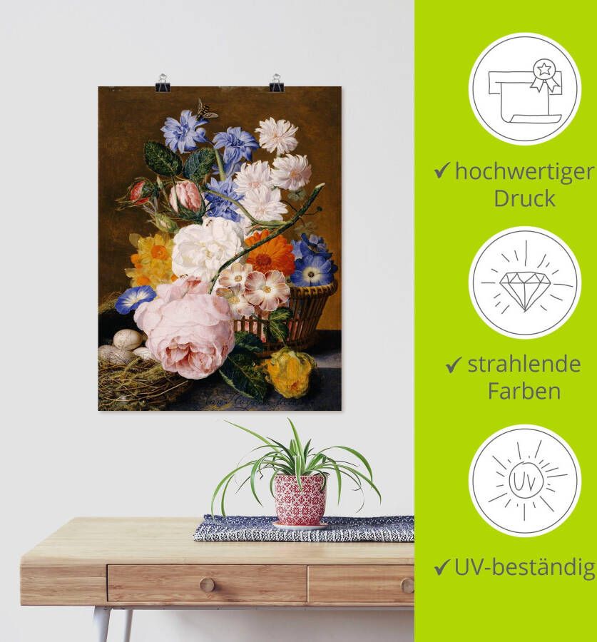 Artland Artprint Rozen wind paasklokken asters als artprint op linnen muursticker of poster in verschillende maten