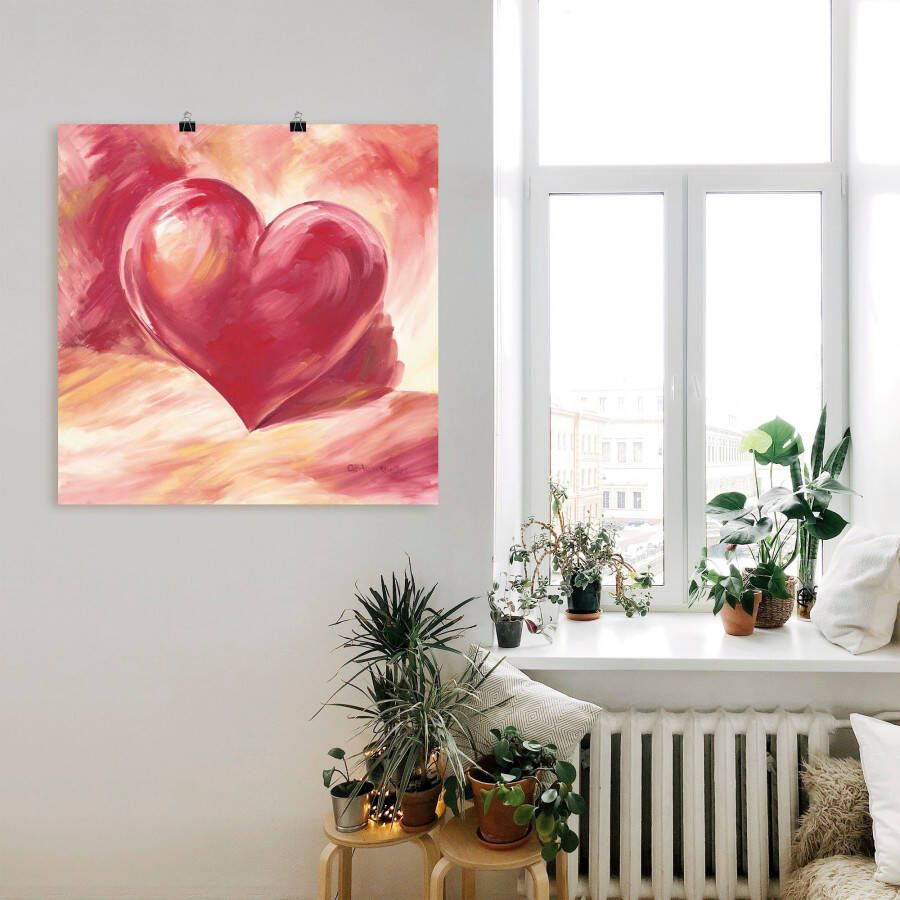 Artland Artprint Roze rood hart als artprint van aluminium artprint voor buiten artprint op linnen poster muursticker