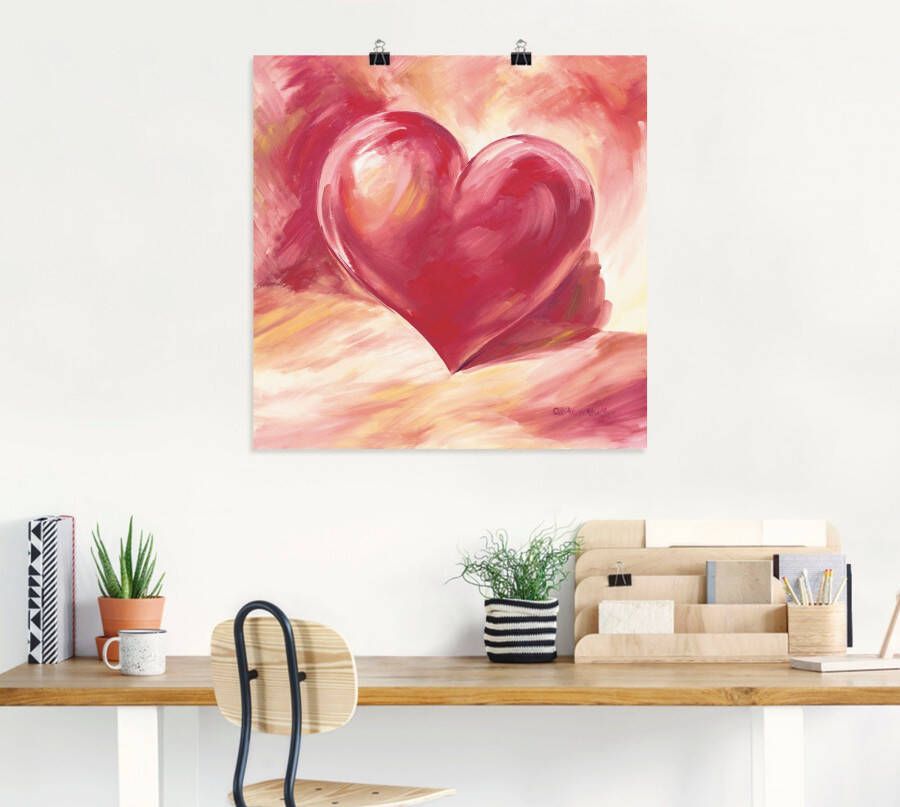 Artland Artprint Roze rood hart als artprint van aluminium artprint voor buiten artprint op linnen poster muursticker