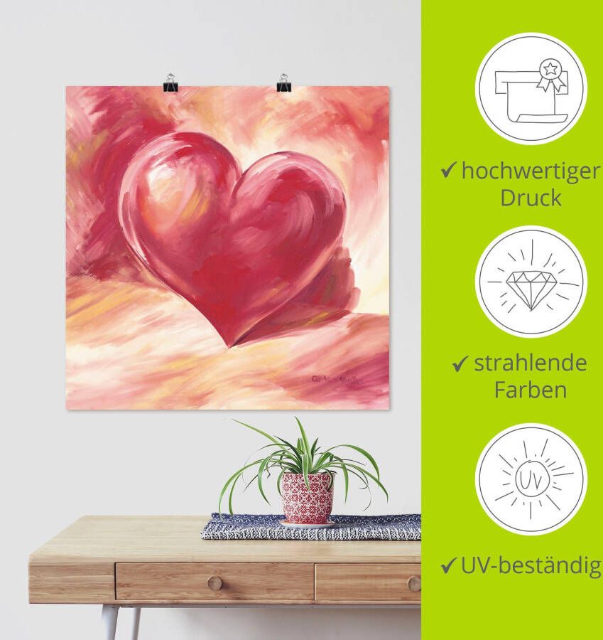 Artland Artprint Roze rood hart als artprint van aluminium artprint voor buiten artprint op linnen poster muursticker