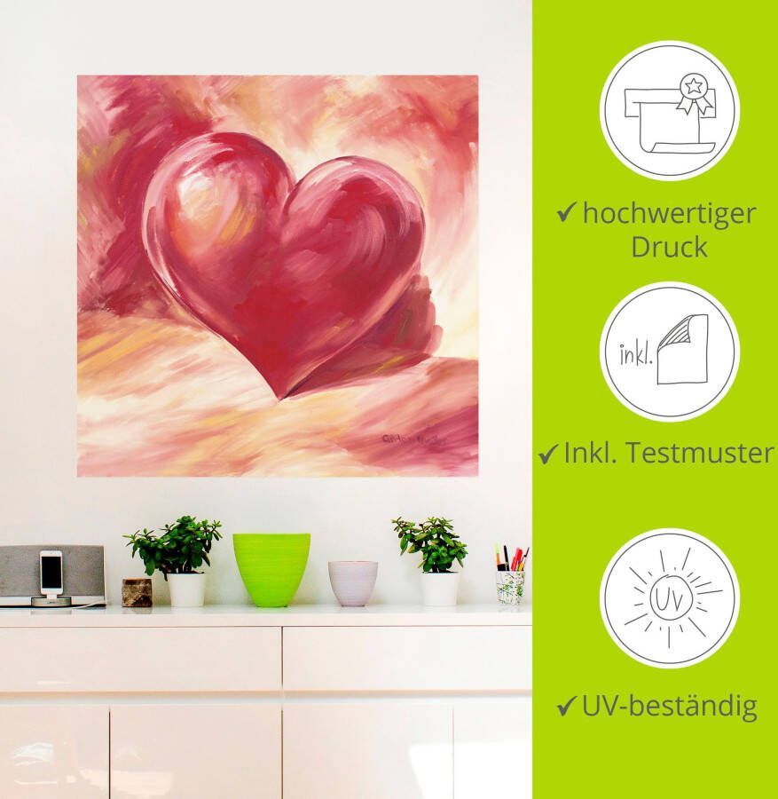 Artland Artprint Roze rood hart als artprint van aluminium artprint voor buiten artprint op linnen poster muursticker