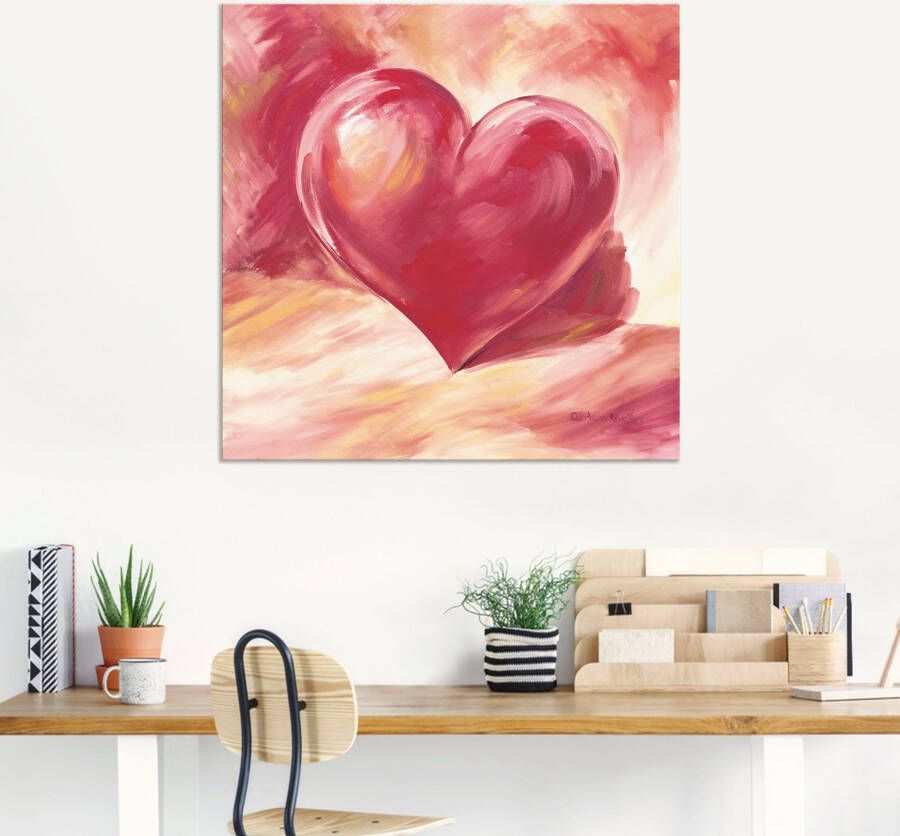 Artland Artprint Roze rood hart als artprint van aluminium artprint voor buiten artprint op linnen poster muursticker