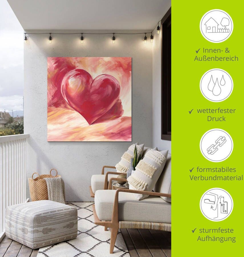 Artland Artprint Roze rood hart als artprint van aluminium artprint voor buiten artprint op linnen poster muursticker