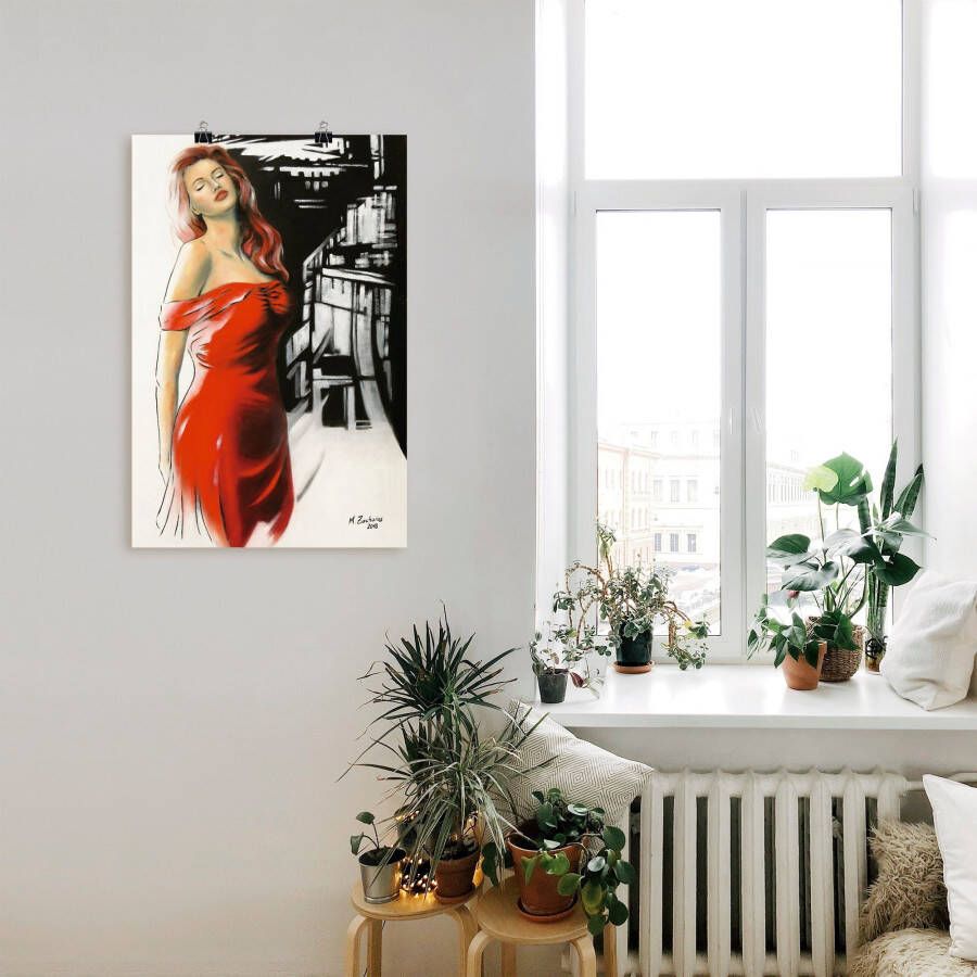 Artland Artprint Schoonheid in rode jurk als artprint van aluminium artprint voor buiten artprint op linnen poster muursticker