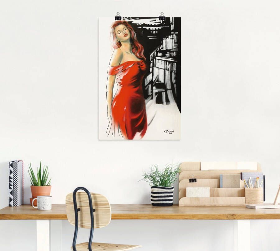 Artland Artprint Schoonheid in rode jurk als artprint van aluminium artprint voor buiten artprint op linnen poster muursticker