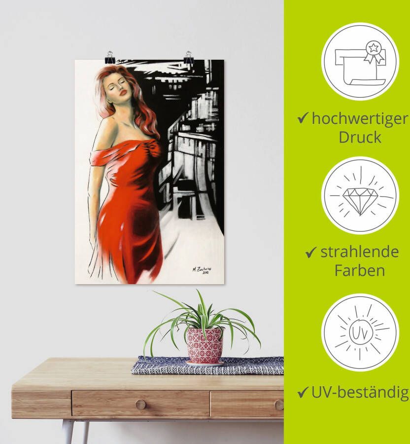 Artland Artprint Schoonheid in rode jurk als artprint van aluminium artprint voor buiten artprint op linnen poster muursticker