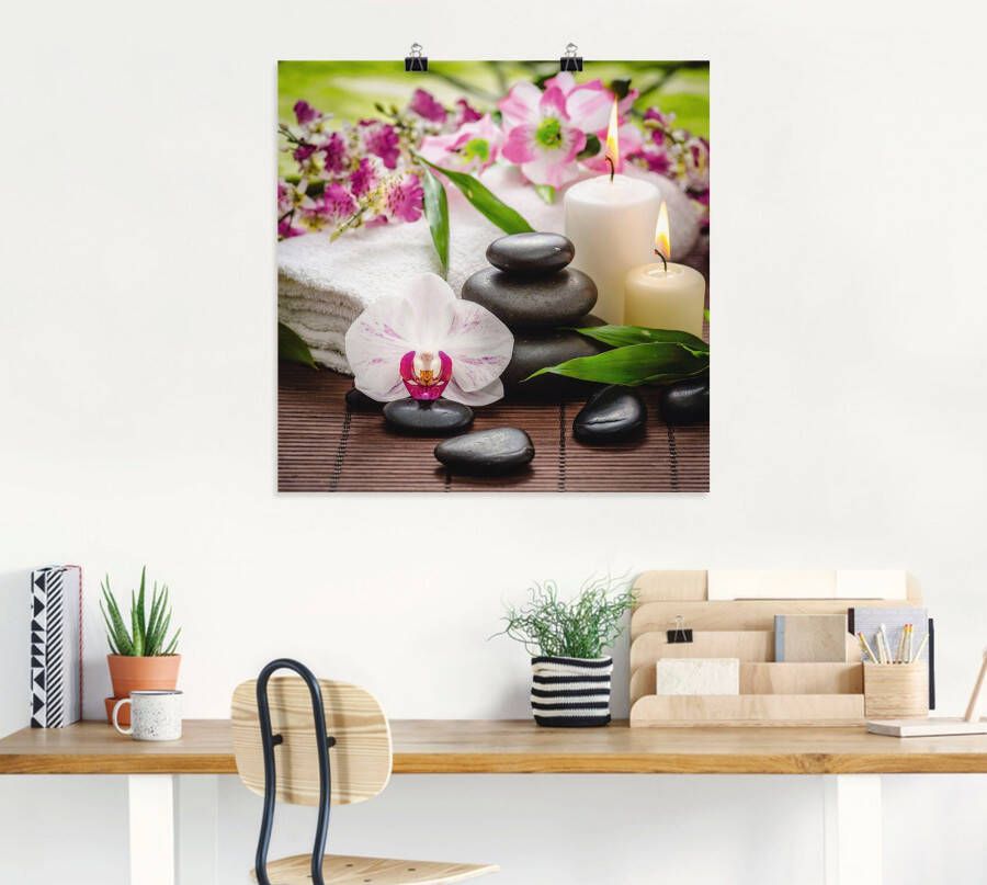 Artland Artprint Spa orchideeën bamboe kaars als artprint van aluminium artprint voor buiten artprint op linnen poster muursticker