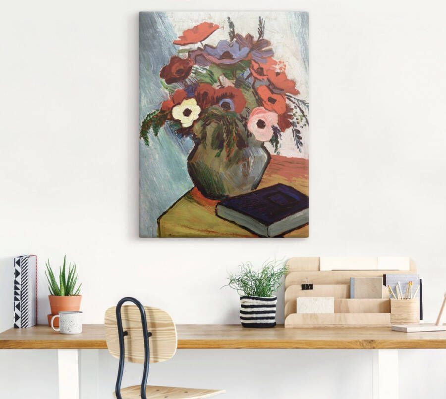 Artland Artprint Stilleven met anemonen en blauw boek als artprint op linnen poster in verschillende formaten maten