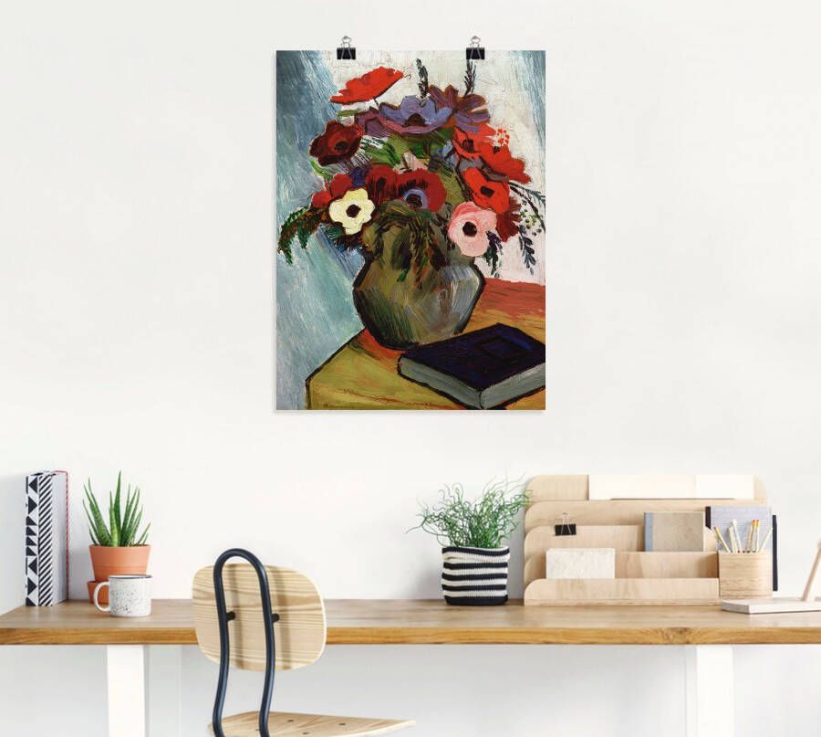 Artland Artprint Stilleven met anemonen en blauw boek als artprint op linnen poster in verschillende formaten maten - Foto 2