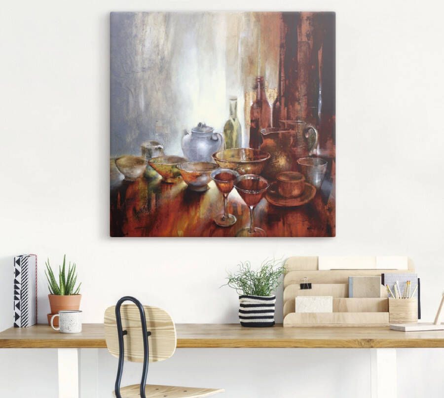 Artland Artprint Stilleven met grijze theepot als artprint van aluminium artprint op linnen muursticker of poster in verschillende maten