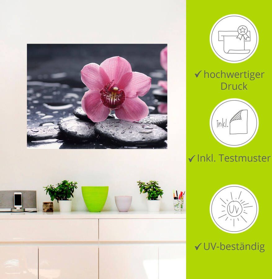 Artland Artprint Stilleven met kiezel en een orchidee als artprint van aluminium artprint voor buiten artprint op linnen poster muursticker