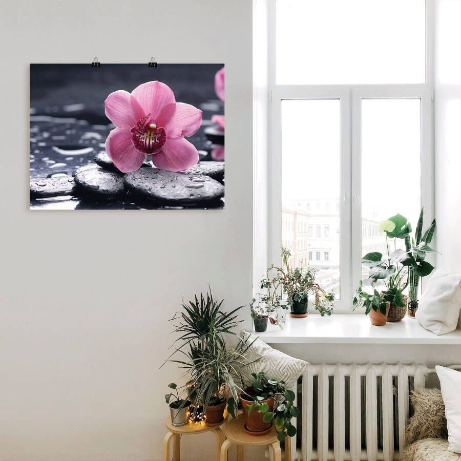 Artland Artprint Stilleven met kiezel en een orchidee als artprint van aluminium artprint voor buiten artprint op linnen poster muursticker