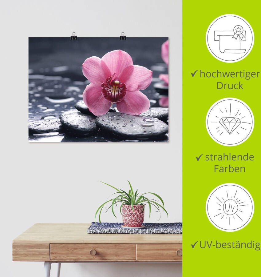 Artland Artprint Stilleven met kiezel en een orchidee als artprint van aluminium artprint voor buiten artprint op linnen poster muursticker