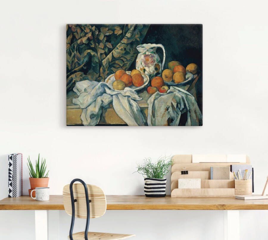 Artland Artprint Stilleven met perziken en flessen als artprint op linnen muursticker of poster in verschillende maten