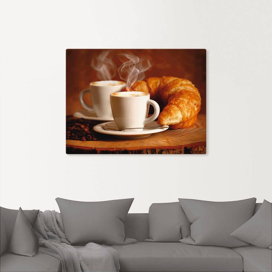 Artland Artprint Stomende cappuccino en croissant als artprint op linnen poster muursticker in verschillende maten