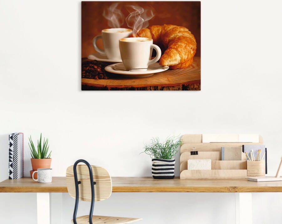 Artland Artprint Stomende cappuccino en croissant als artprint op linnen poster muursticker in verschillende maten