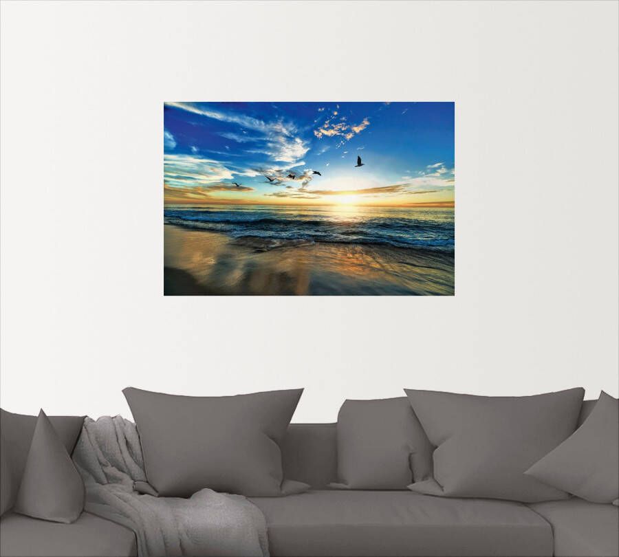 Artland Artprint Strand meeuwen zee zonsondergang als artprint van aluminium artprint voor buiten artprint op linnen poster muursticker