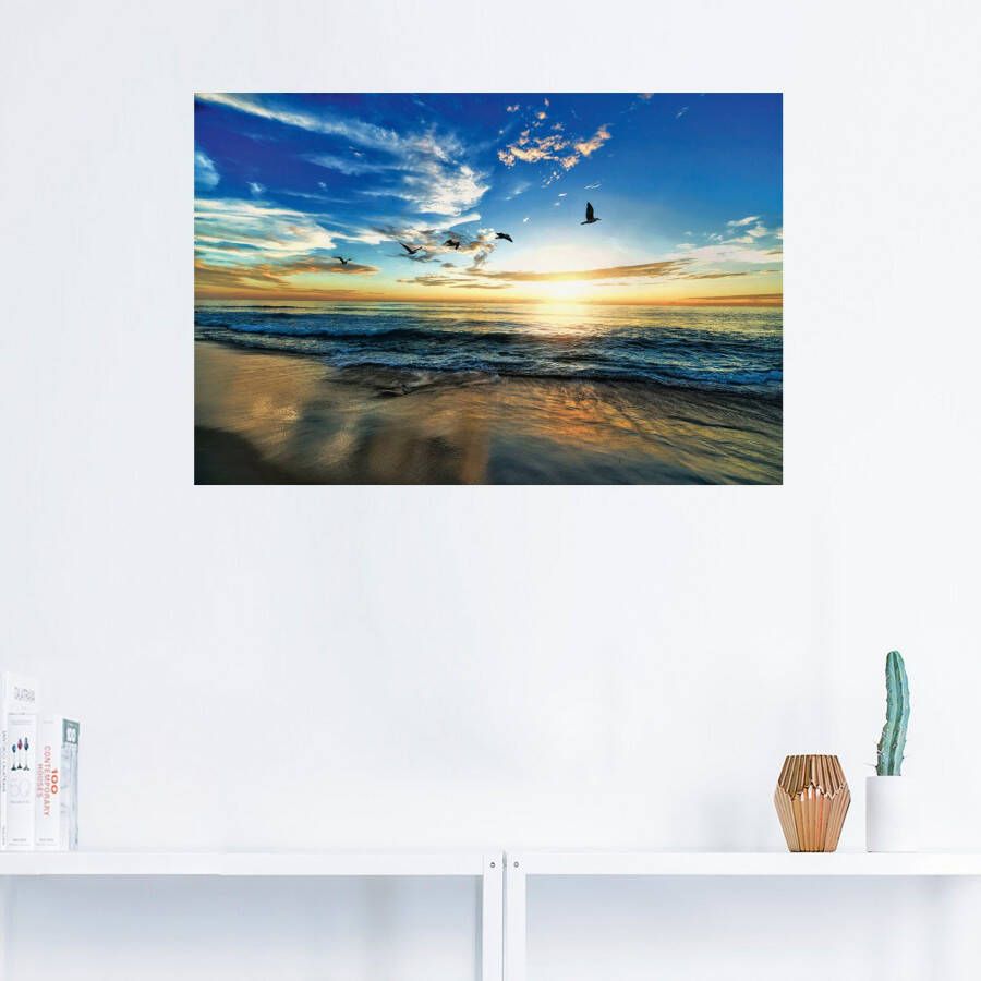 Artland Artprint Strand meeuwen zee zonsondergang als artprint van aluminium artprint voor buiten artprint op linnen poster muursticker