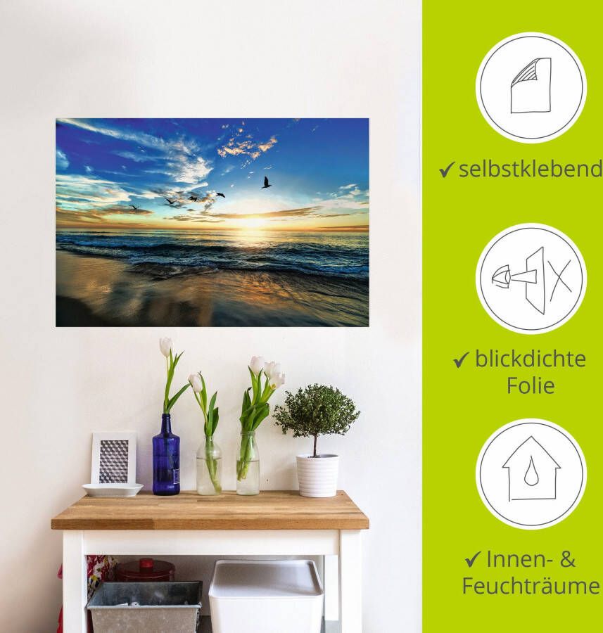 Artland Artprint Strand meeuwen zee zonsondergang als artprint van aluminium artprint voor buiten artprint op linnen poster muursticker