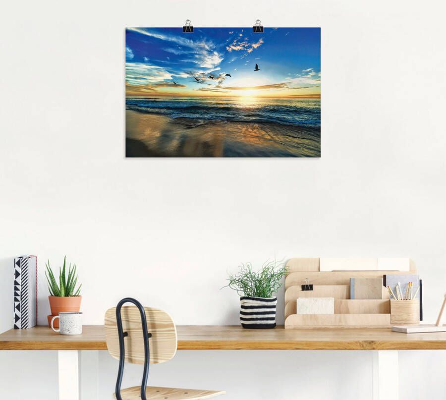 Artland Artprint Strand meeuwen zee zonsondergang als artprint van aluminium artprint voor buiten artprint op linnen poster muursticker