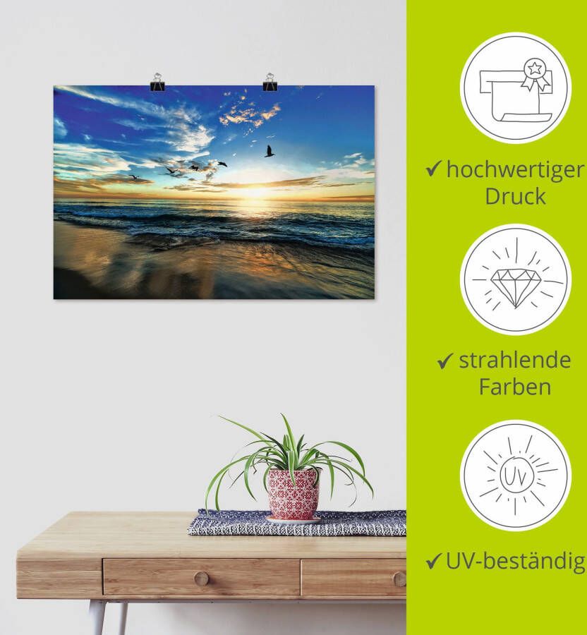 Artland Artprint Strand meeuwen zee zonsondergang als artprint van aluminium artprint voor buiten artprint op linnen poster muursticker