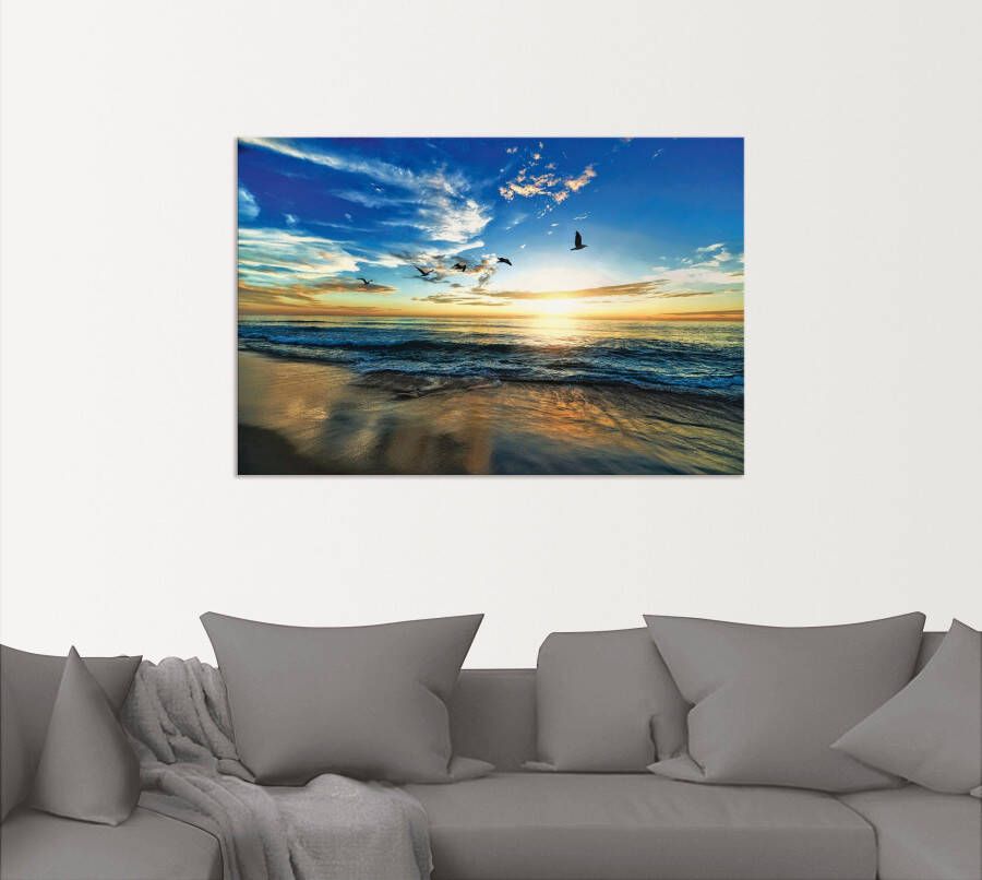 Artland Artprint Strand meeuwen zee zonsondergang als artprint van aluminium artprint voor buiten artprint op linnen poster muursticker