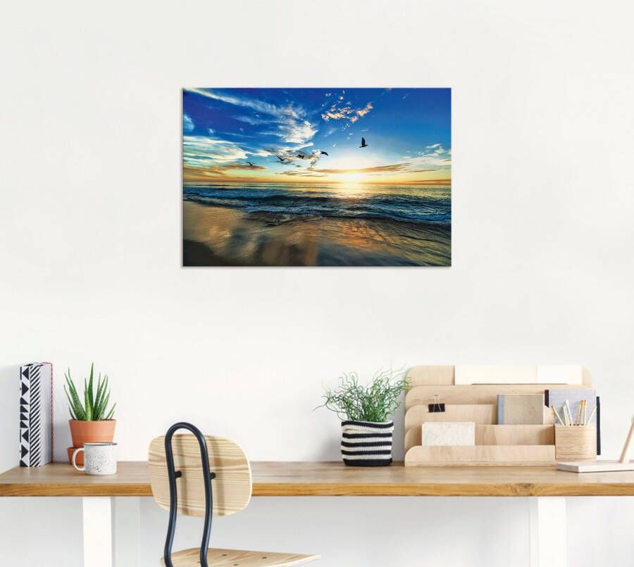 Artland Artprint Strand meeuwen zee zonsondergang als artprint van aluminium artprint voor buiten artprint op linnen poster muursticker