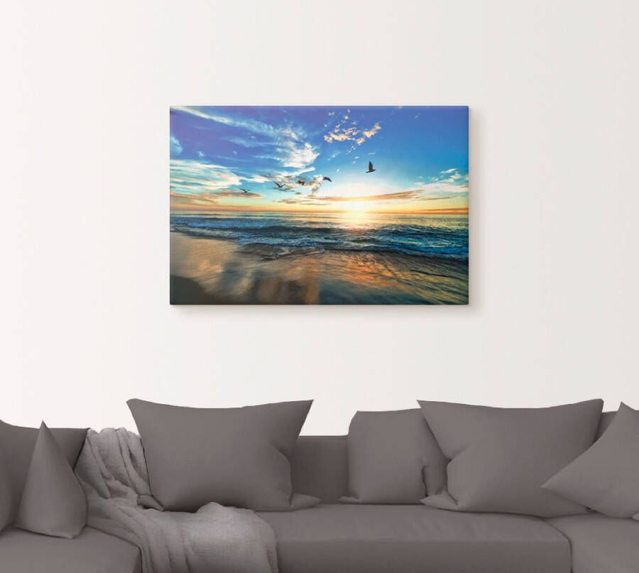 Artland Artprint Strand meeuwen zee zonsondergang als artprint van aluminium artprint voor buiten artprint op linnen poster muursticker