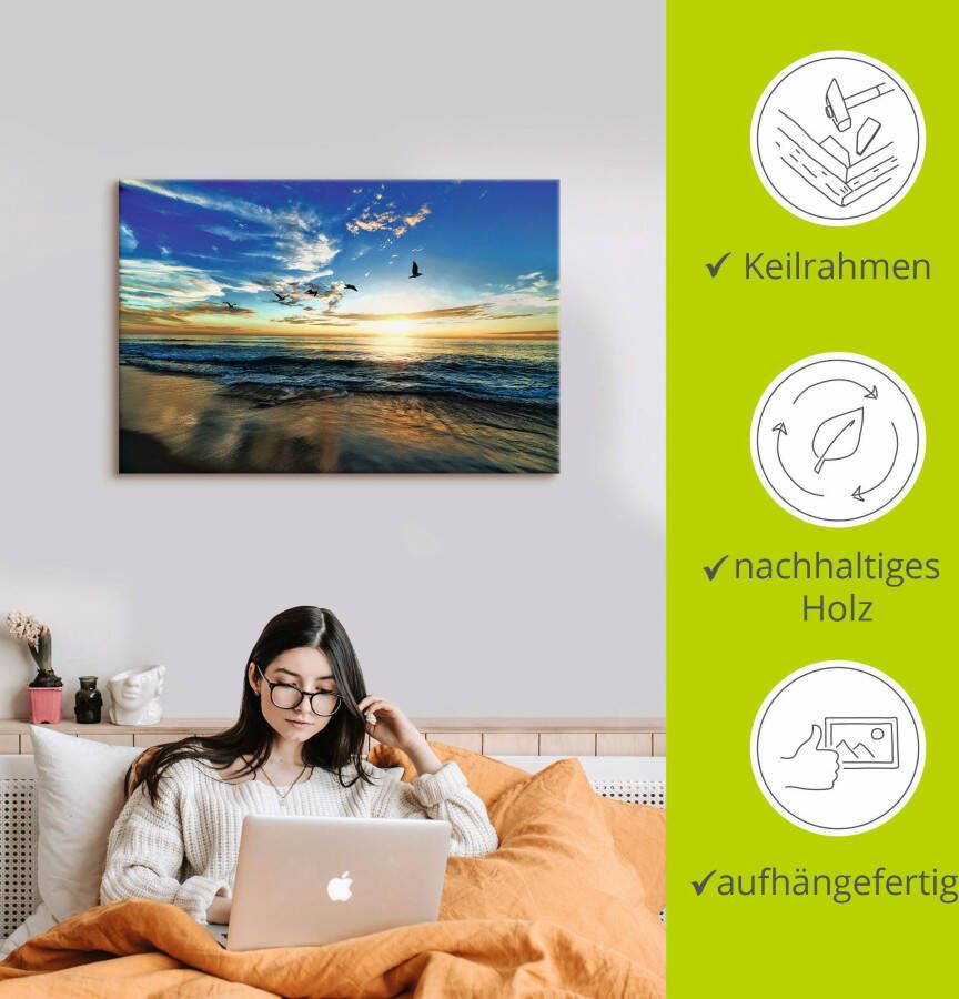 Artland Artprint Strand meeuwen zee zonsondergang als artprint van aluminium artprint voor buiten artprint op linnen poster muursticker