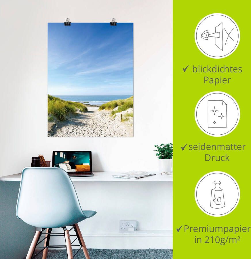 Artland Artprint Strand met duinen en weg naar het water als artprint van aluminium artprint voor buiten artprint op linnen poster muursticker