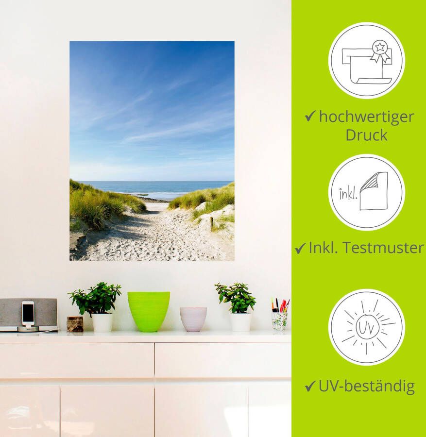 Artland Artprint Strand met duinen en weg naar het water als artprint van aluminium artprint voor buiten artprint op linnen poster muursticker