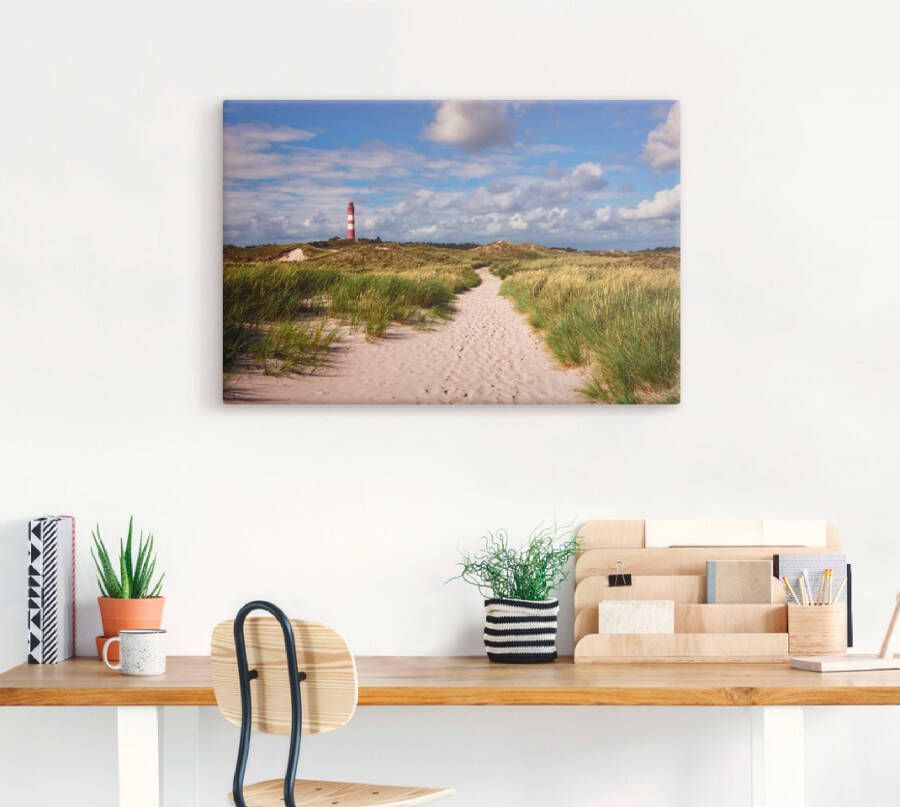 Artland Artprint Strandweg naar de vuurtoren eiland Amrum als artprint van aluminium artprint voor buiten artprint op linnen poster in verschillende maten. maten