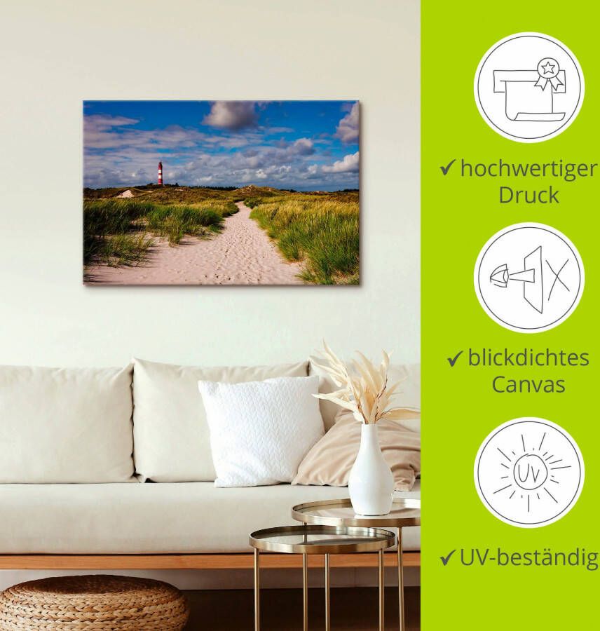 Artland Artprint Strandweg naar de vuurtoren eiland Amrum als artprint van aluminium artprint voor buiten artprint op linnen poster in verschillende maten. maten