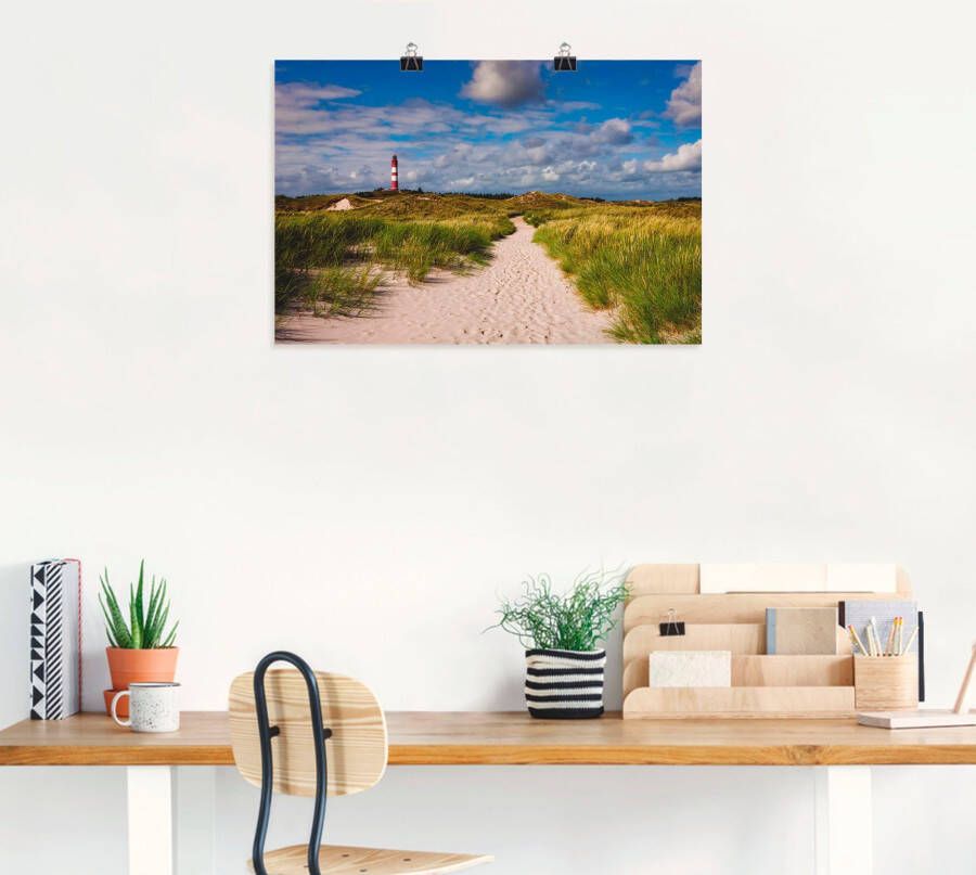 Artland Artprint Strandweg naar de vuurtoren eiland Amrum als artprint van aluminium artprint voor buiten artprint op linnen poster in verschillende maten. maten