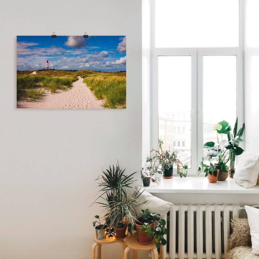 Artland Artprint Strandweg naar de vuurtoren eiland Amrum als artprint van aluminium artprint voor buiten artprint op linnen poster in verschillende maten. maten