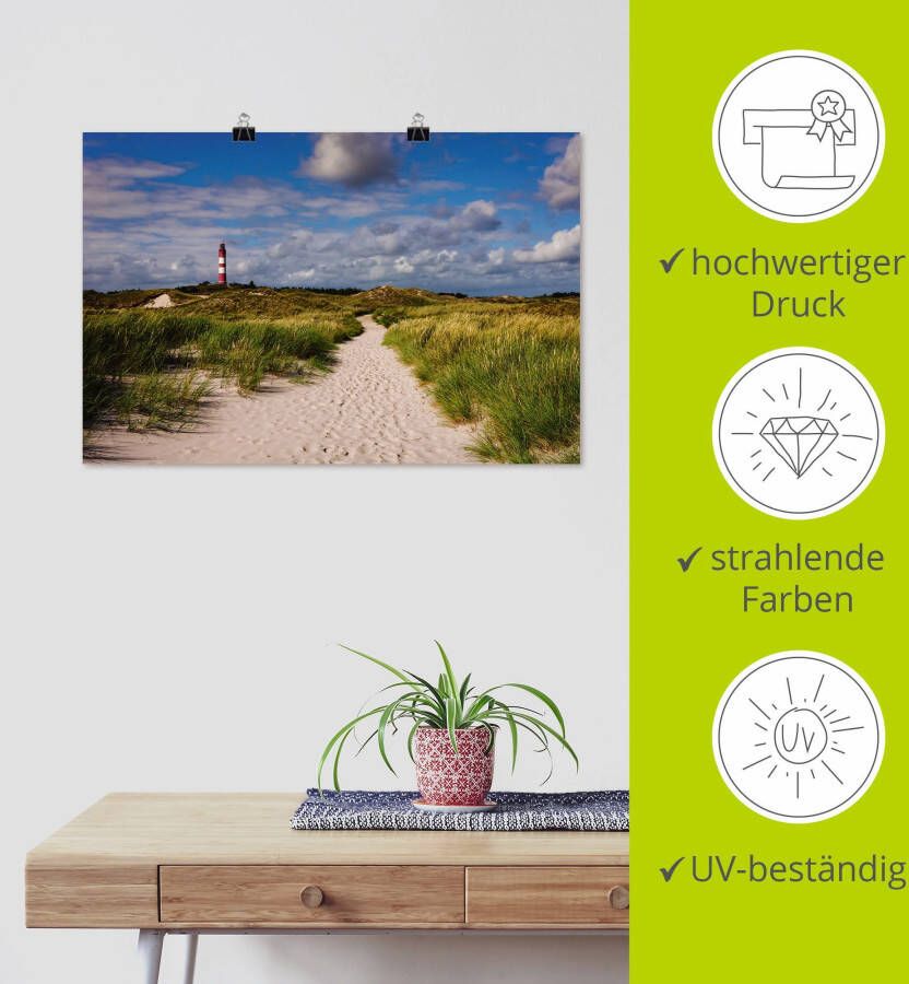 Artland Artprint Strandweg naar de vuurtoren eiland Amrum als artprint van aluminium artprint voor buiten artprint op linnen poster in verschillende maten. maten