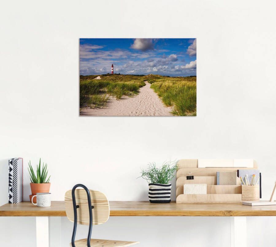 Artland Artprint Strandweg naar de vuurtoren eiland Amrum als artprint van aluminium artprint voor buiten artprint op linnen poster in verschillende maten. maten