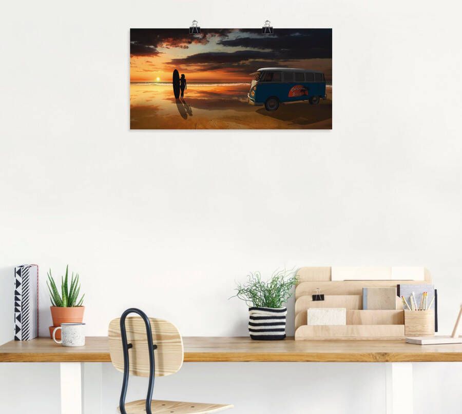 Artland Artprint Surfen in Californië met Bulli T1 als artprint van aluminium artprint voor buiten artprint op linnen poster muursticker