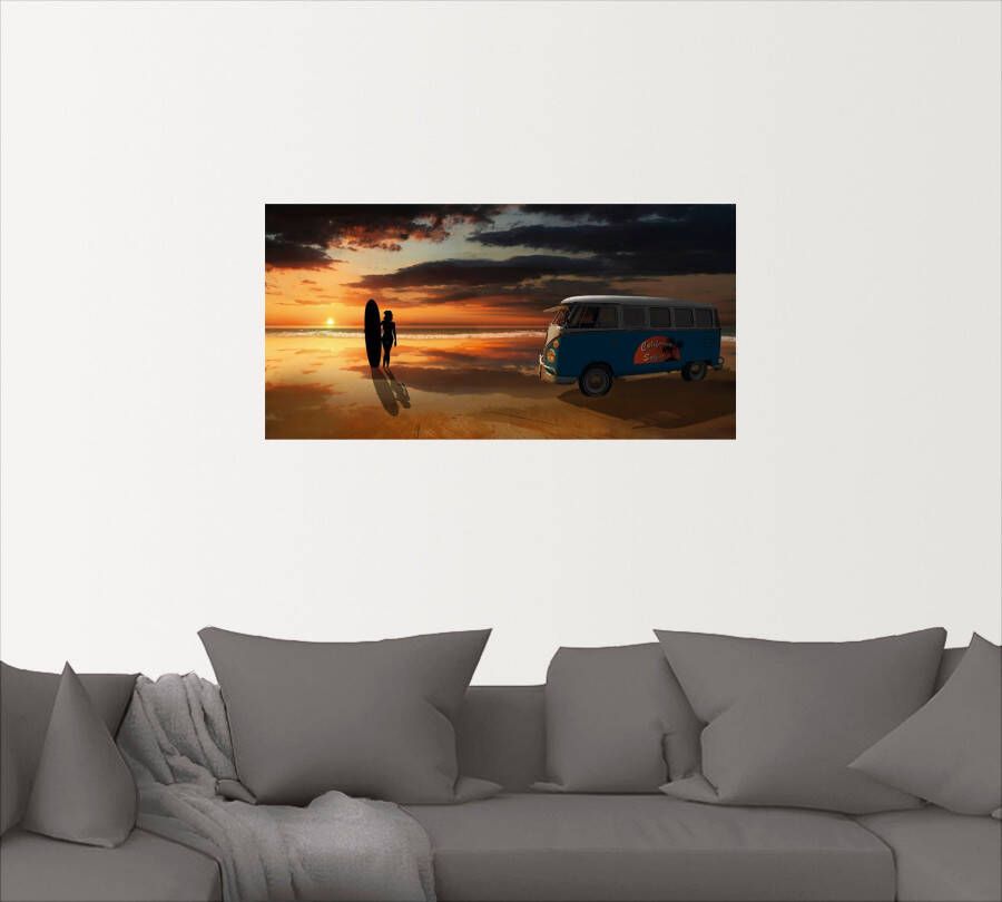 Artland Artprint Surfen in Californië met Bulli T1 als artprint van aluminium artprint voor buiten artprint op linnen poster muursticker