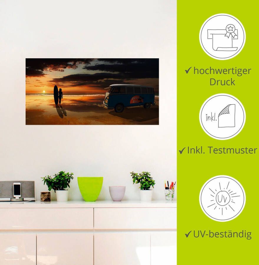 Artland Artprint Surfen in Californië met Bulli T1 als artprint van aluminium artprint voor buiten artprint op linnen poster muursticker