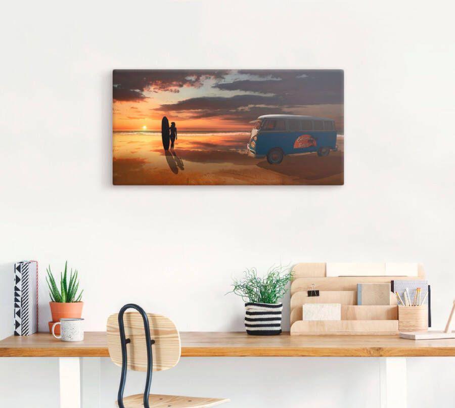 Artland Artprint Surfen in Californië met Bulli T1 als artprint van aluminium artprint voor buiten artprint op linnen poster muursticker