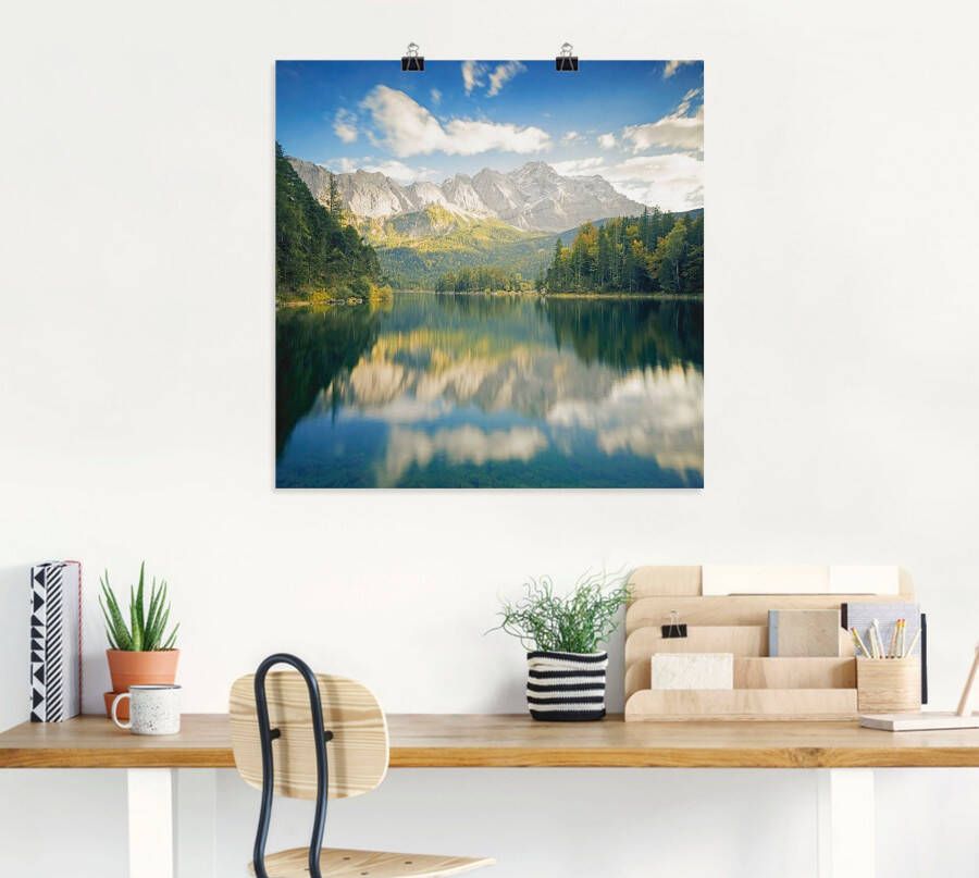 Artland Artprint Tandwieltrein met Eibsee als artprint van aluminium artprint op linnen muursticker of poster in verschillende maten