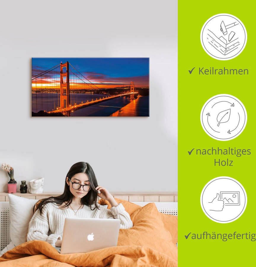 Artland Artprint The Golden Gate Bridge 's morgens vroeg als artprint op linnen muursticker in verschillende maten