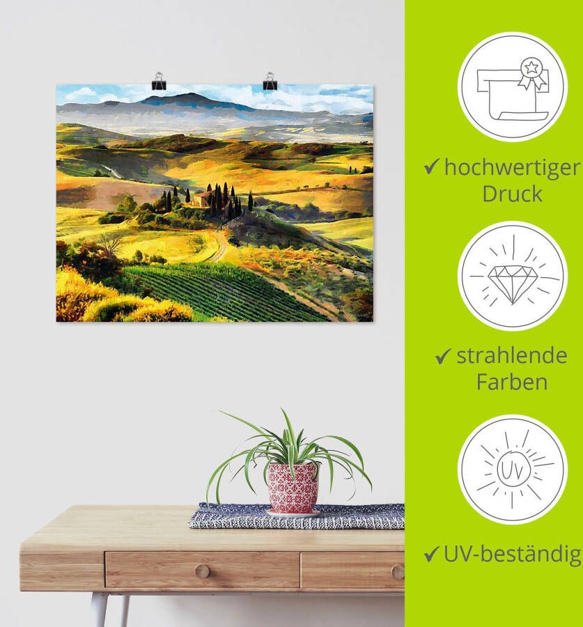 Artland Artprint Toscane van bovenaf als artprint op linnen poster in verschillende formaten maten