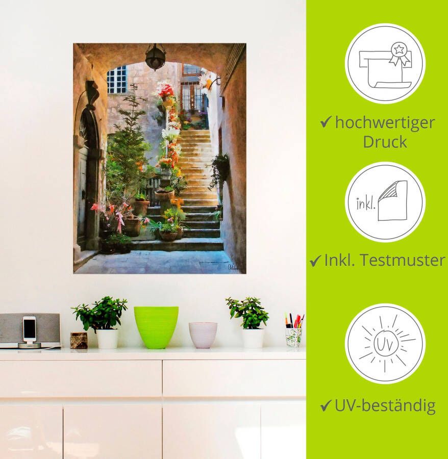 Artland Artprint Trap met bloemen als artprint op linnen muursticker in verschillende maten