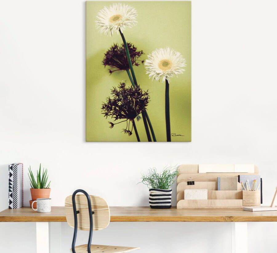 Artland Artprint Twee voor groen gerbera's als artprint op linnen in verschillende maten