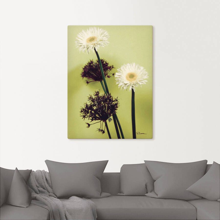 Artland Artprint Twee voor groen gerbera's als artprint op linnen in verschillende maten